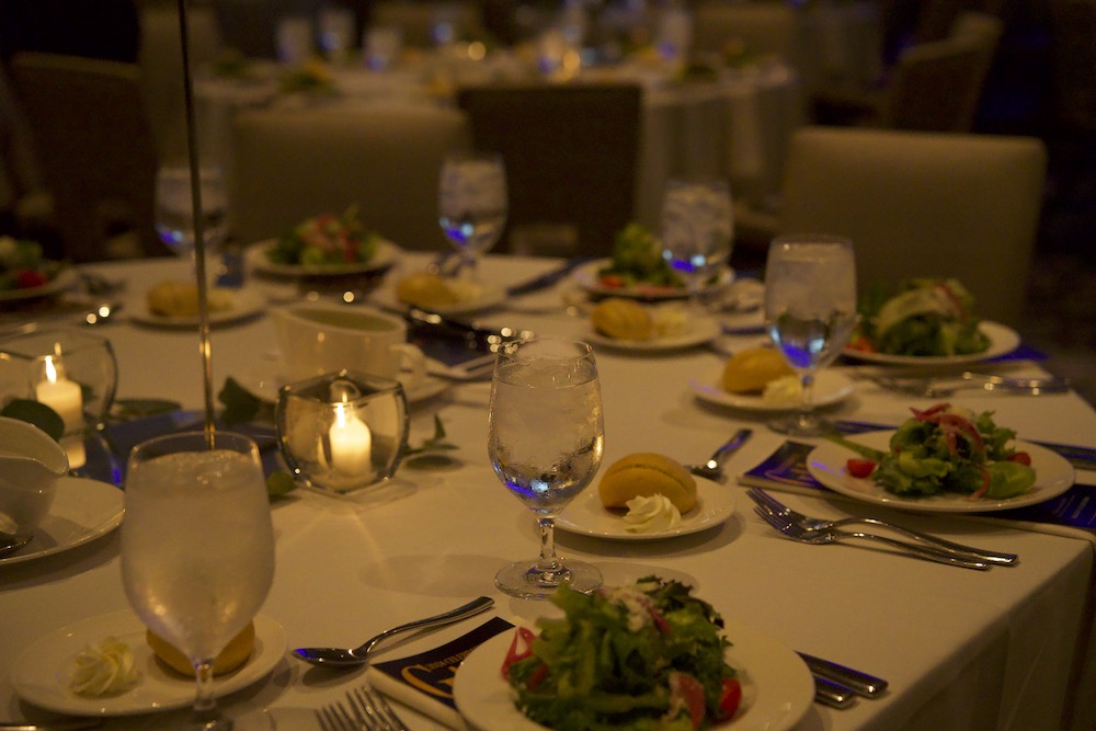A table, before the room fills